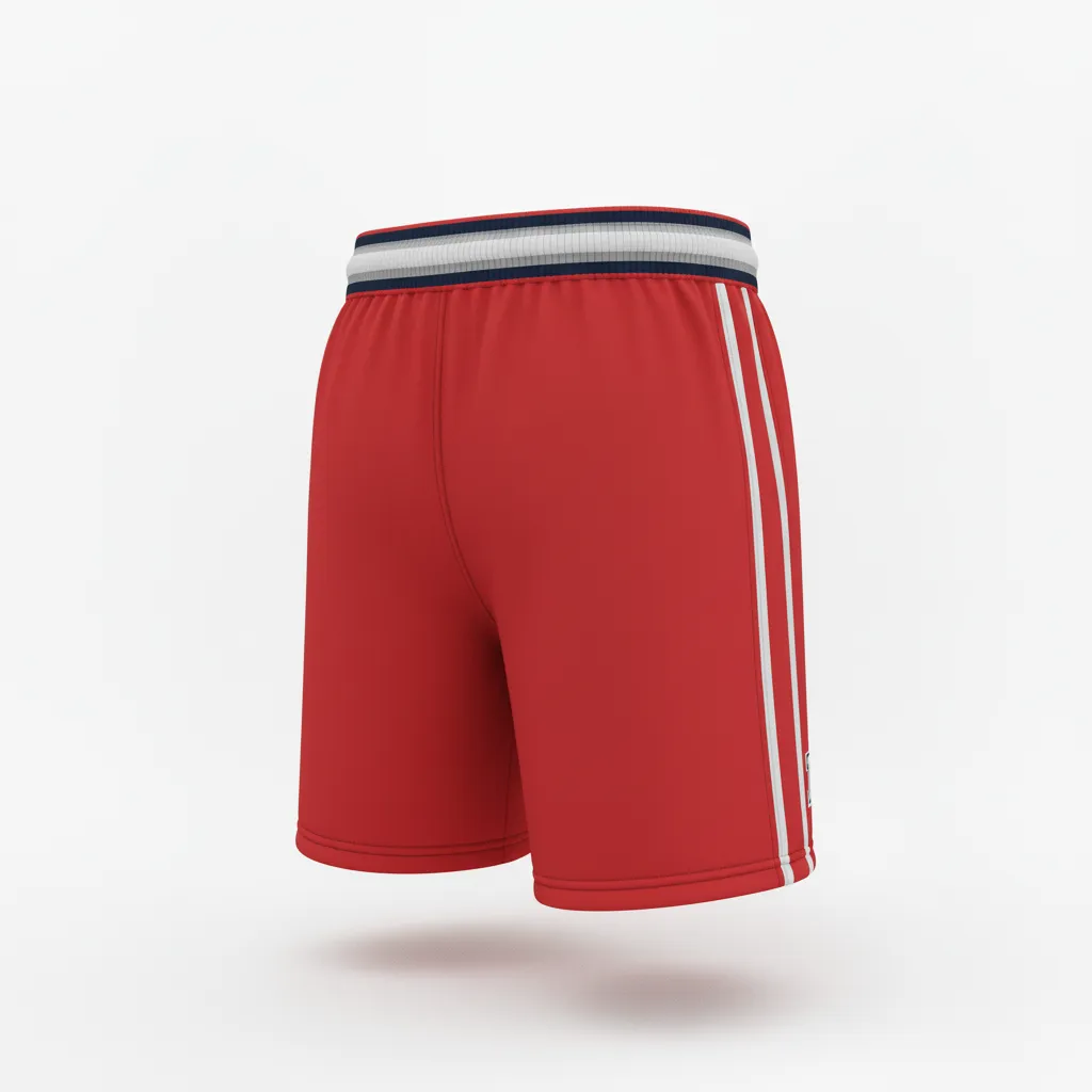 Custom Rugby Stripped Band Shorts - Red, White, Navy - Custom Rugby Stripped Band Shorts Athletic - Back View - HAMCO Sports Inc.