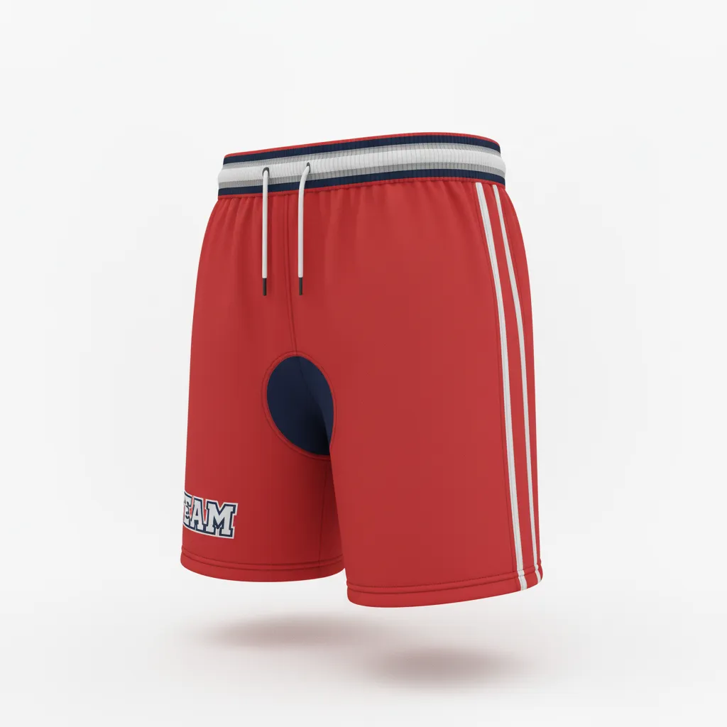 Custom Rugby Stripped Band Shorts - Red, White, Navy - Custom Rugby Stripped Band Shorts Athletic - Front View - HAMCO Sports Inc.