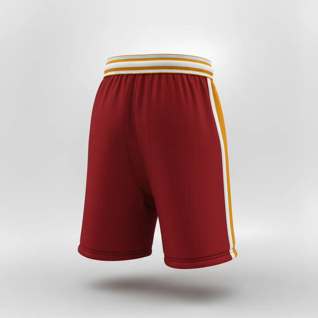 Custom Rugby Stripped Band Shorts - Burgundy, Gold, White - Custom Rugby Stripped Band Shorts Vegas - Back View - HAMCO Sports Inc.
