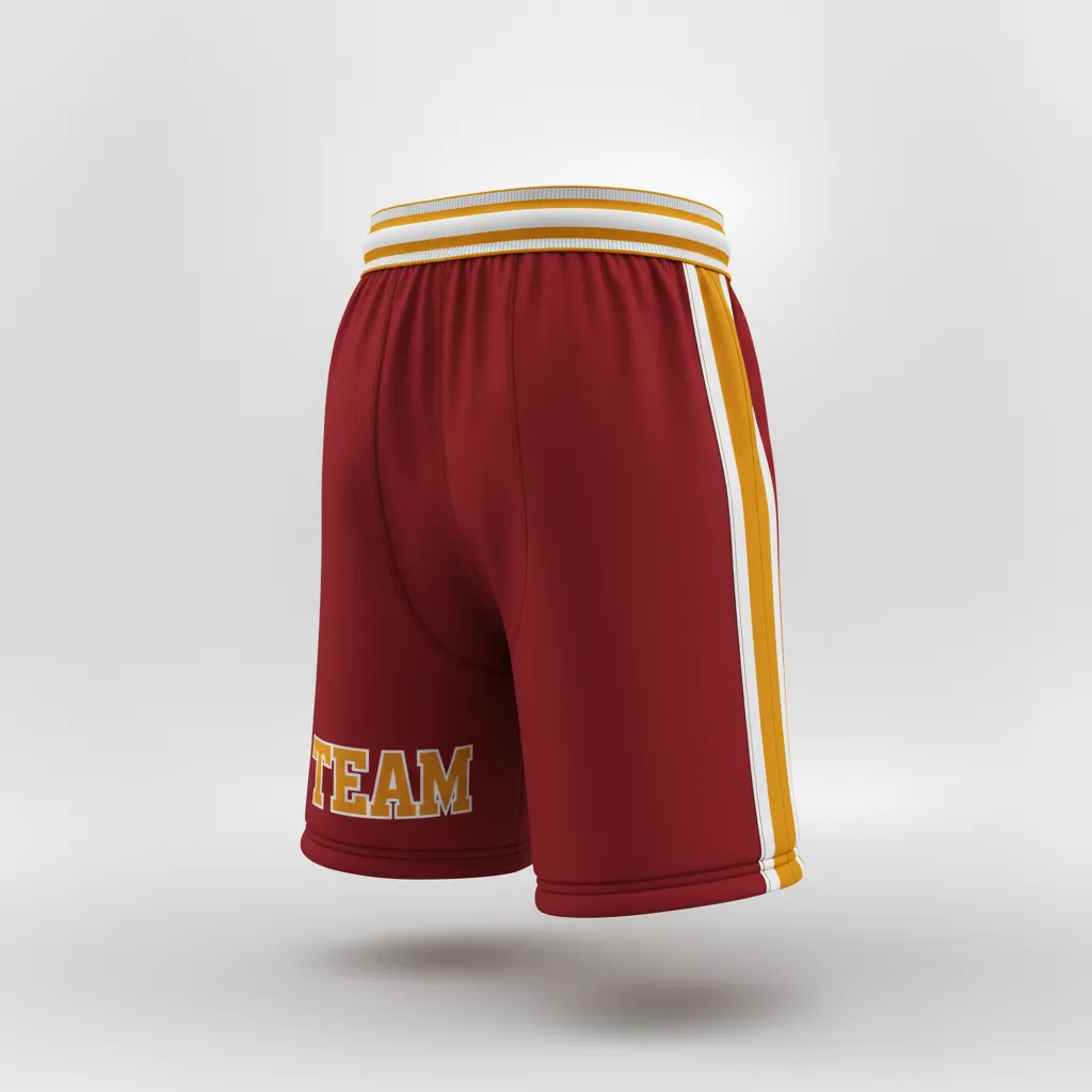 Custom Rugby Stripped Band Shorts - Burgundy, Gold, White - Custom Rugby Stripped Band Shorts Vegas - Front View - HAMCO Sports Inc.