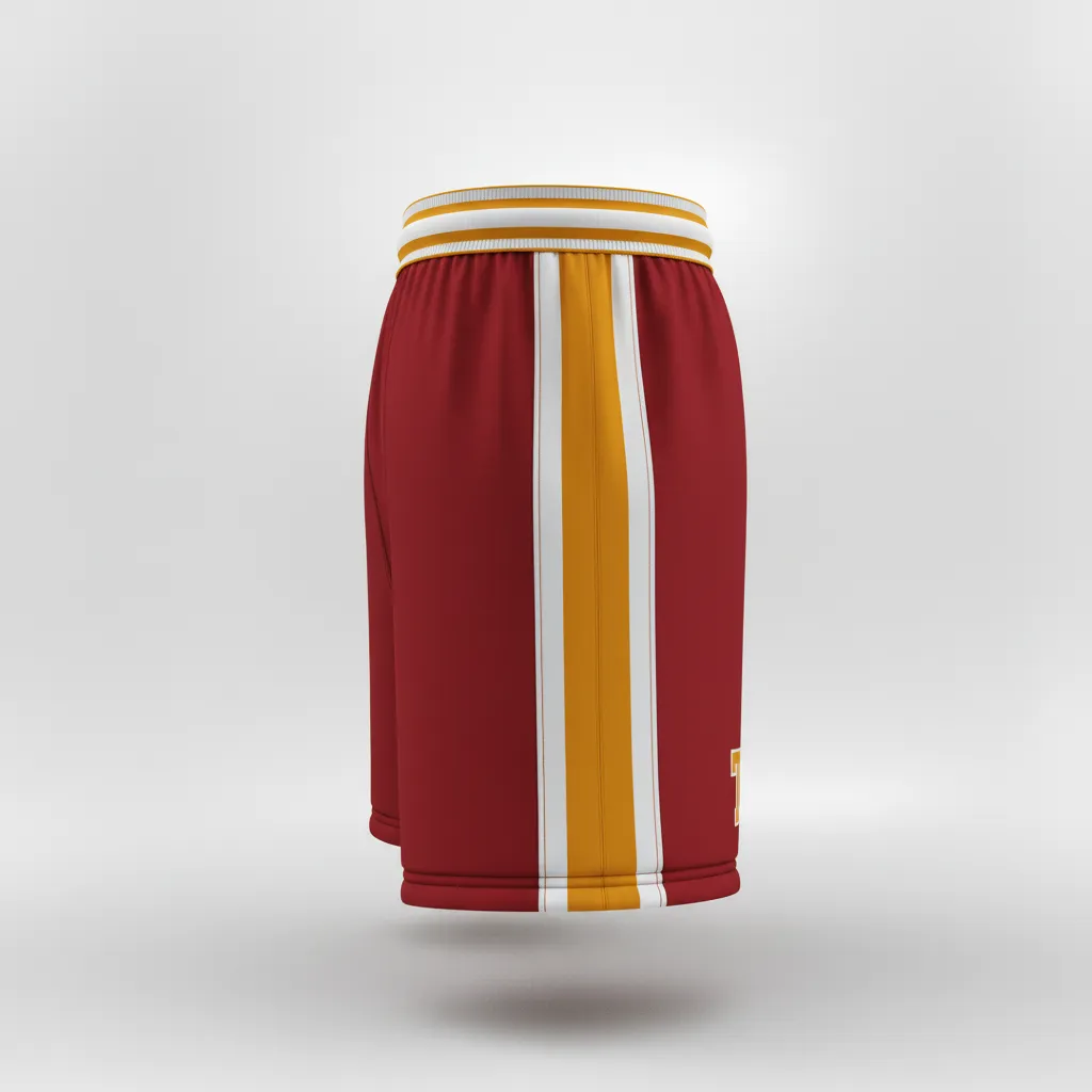 Custom Rugby Stripped Band Shorts - Burgundy, Gold, White - Custom Rugby Stripped Band Shorts Vegas - Side View - HAMCO Sports Inc.