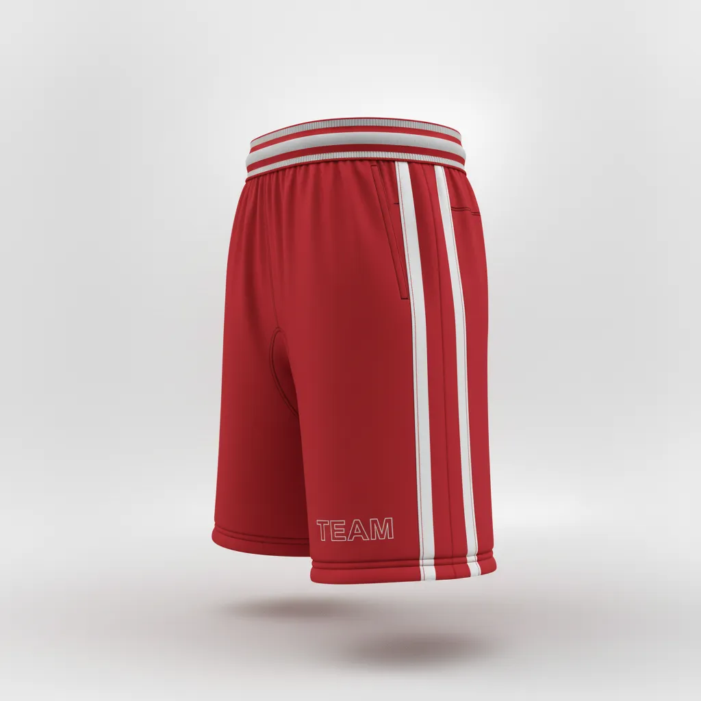 Custom Rugby Stripped Band Shorts - White, Silver - Custom Rugby Stripped Band Shorts Cardinal - Side View - HAMCO Sports Inc.