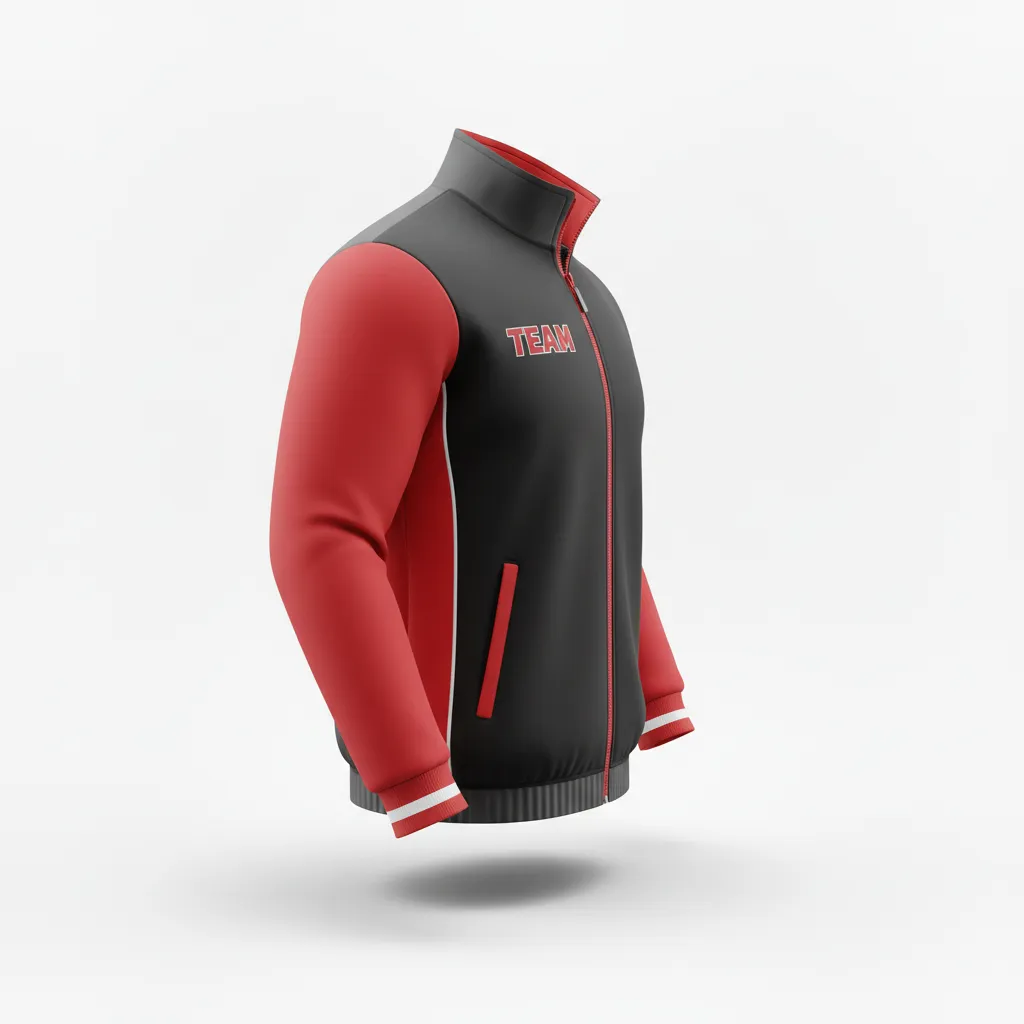 Custom Rugby Track Jacket - Red, White - Custom Rugby Track Jacket All Blacks Athletic - Side View - HAMCO Sports Inc.