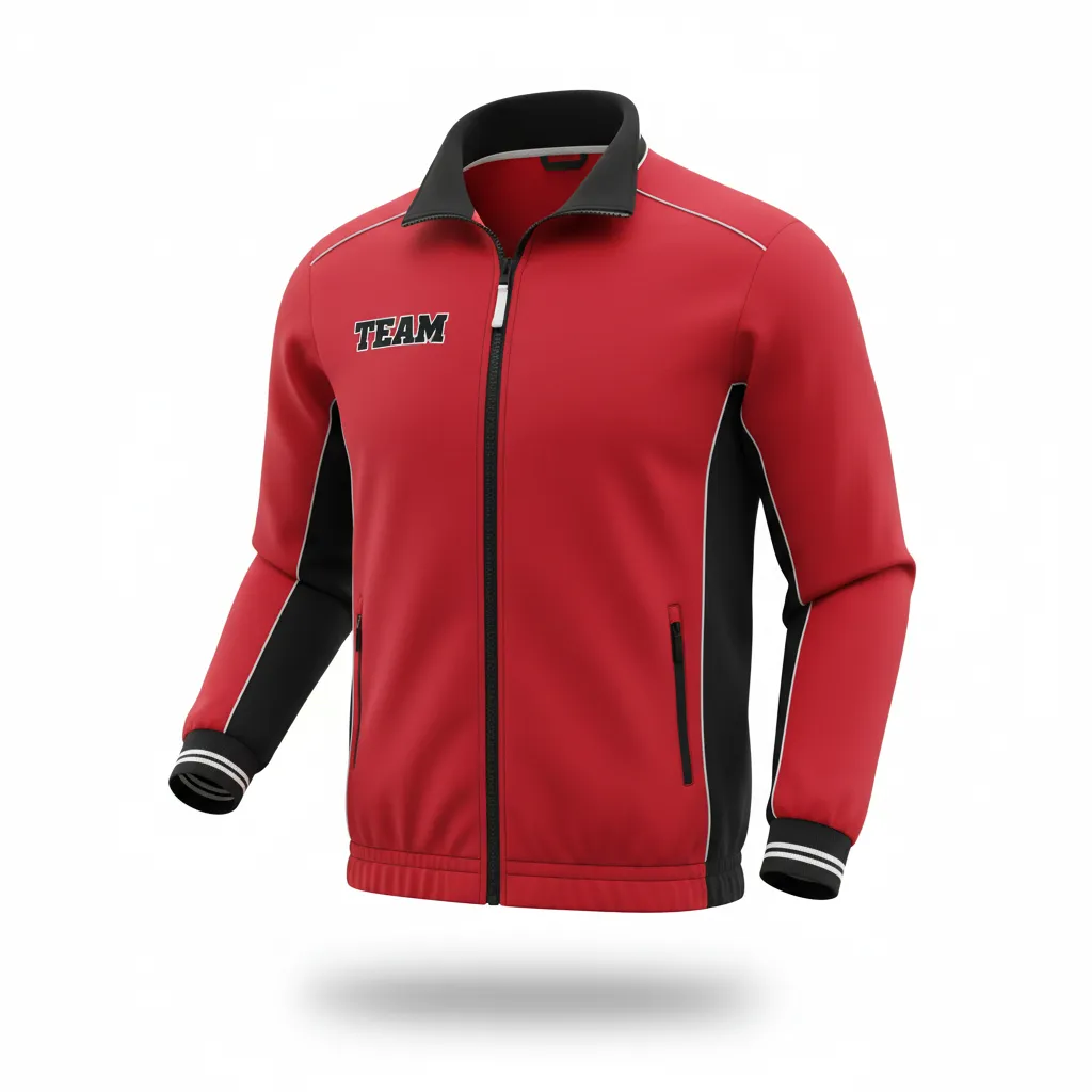 Custom Rugby Track Jacket - Red, White - Custom Rugby Track Jacket Athletic All Blacks - Front View - HAMCO Sports Inc.