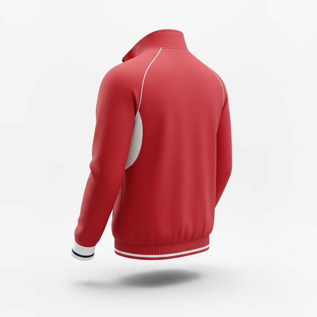 Custom Rugby Track Jacket - Red, White, Navy - Custom Rugby Track Jacket Athletic - Back View - HAMCO Sports Inc.