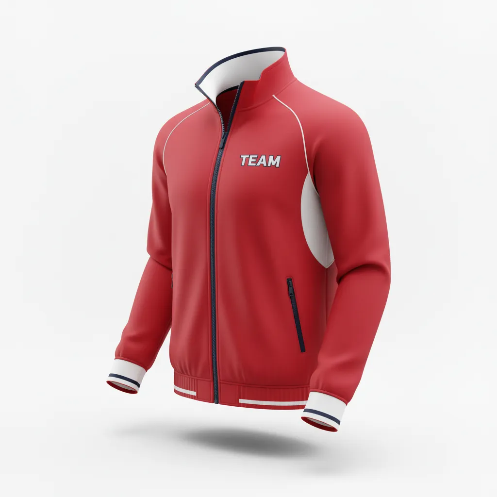 Custom Rugby Track Jacket - Red, White, Navy - Custom Rugby Track Jacket Athletic - Front View - HAMCO Sports Inc.