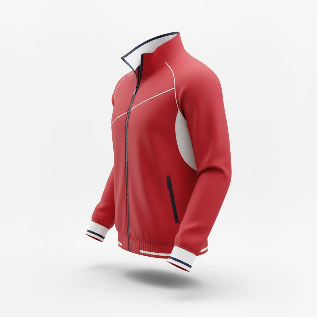 Custom Rugby Track Jacket - Red, White, Navy - Custom Rugby Track Jacket Athletic - Side View - HAMCO Sports Inc.