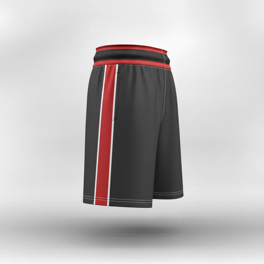 Custom Rugby Training Shorts - Red, White - Custom Rugby Training Shorts All Blacks Athletic - Side View - HAMCO Sports Inc.