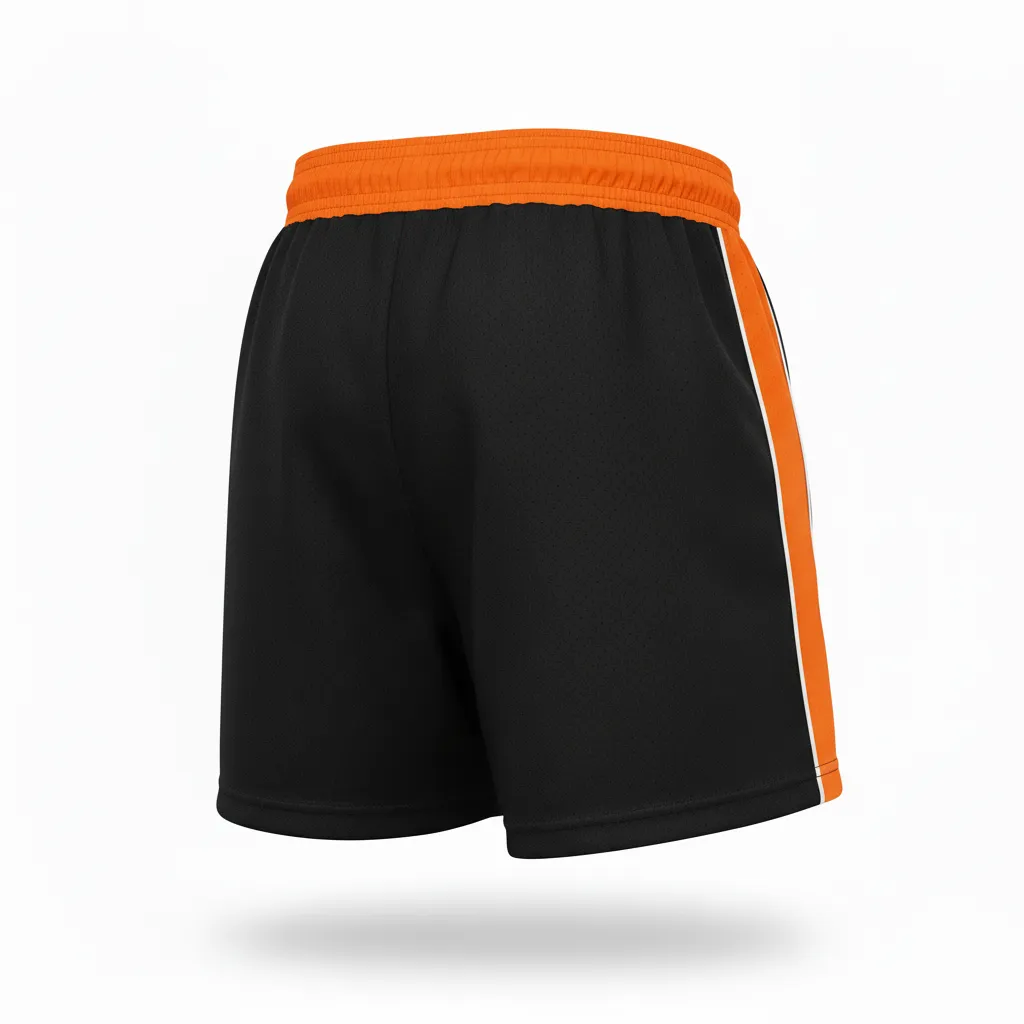 Custom Rugby Training Shorts - Orange, White - Custom Rugby Training Shorts All Blacks - Back View - HAMCO Sports Inc.