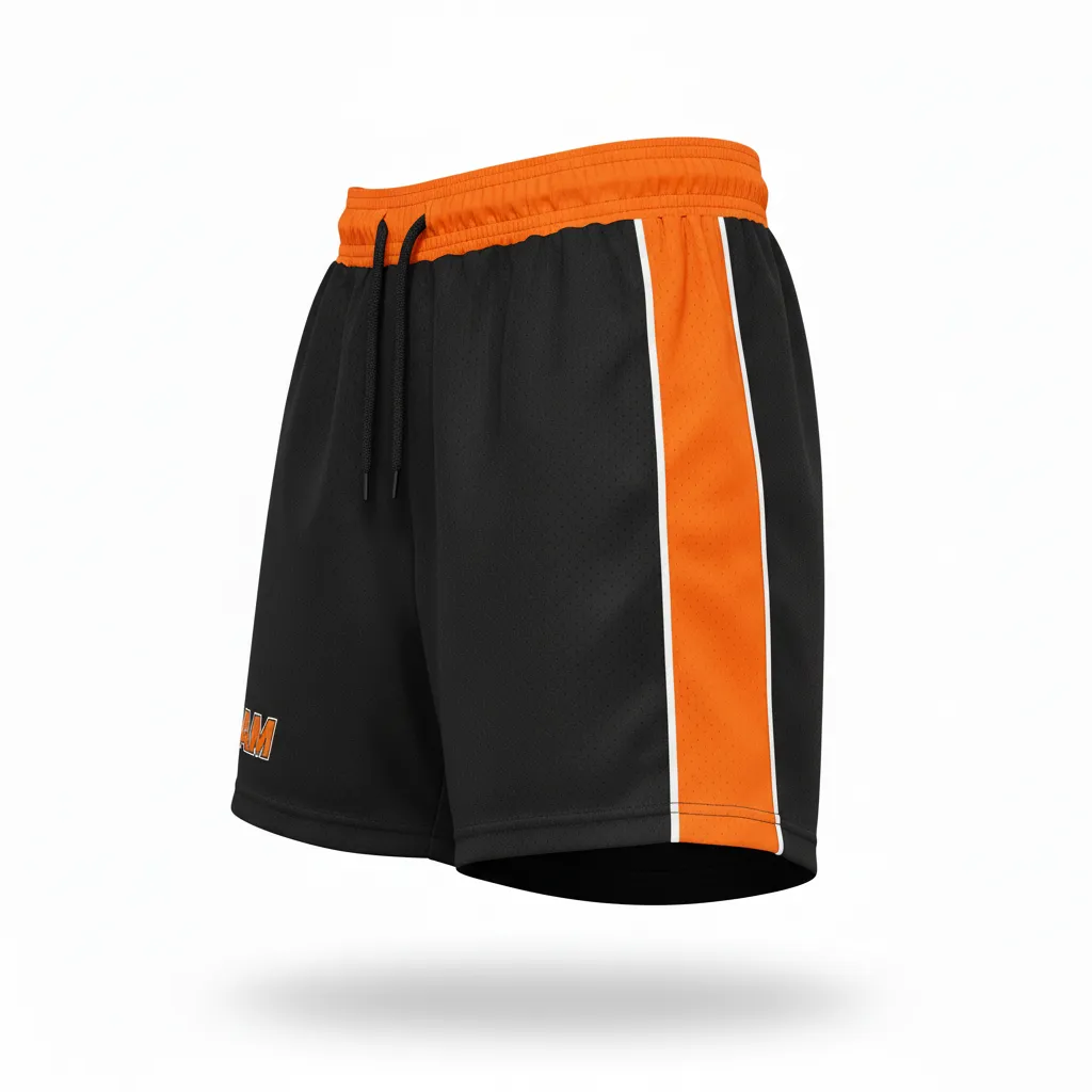 Custom Rugby Training Shorts - Orange, White - Custom Rugby Training Shorts All Blacks - Side View - HAMCO Sports Inc.