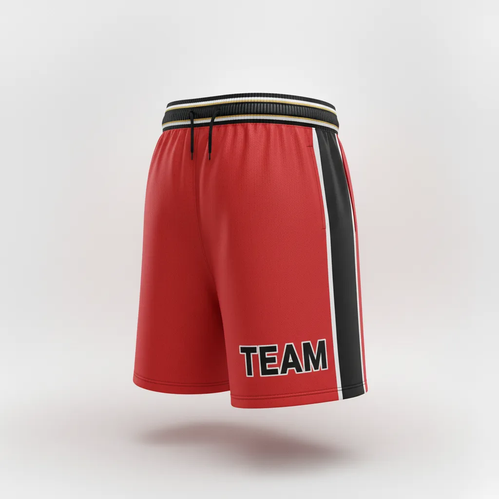 Custom Rugby Training Shorts - Red, White - Custom Rugby Training Shorts Athletic All Blacks - Front View - HAMCO Sports Inc.