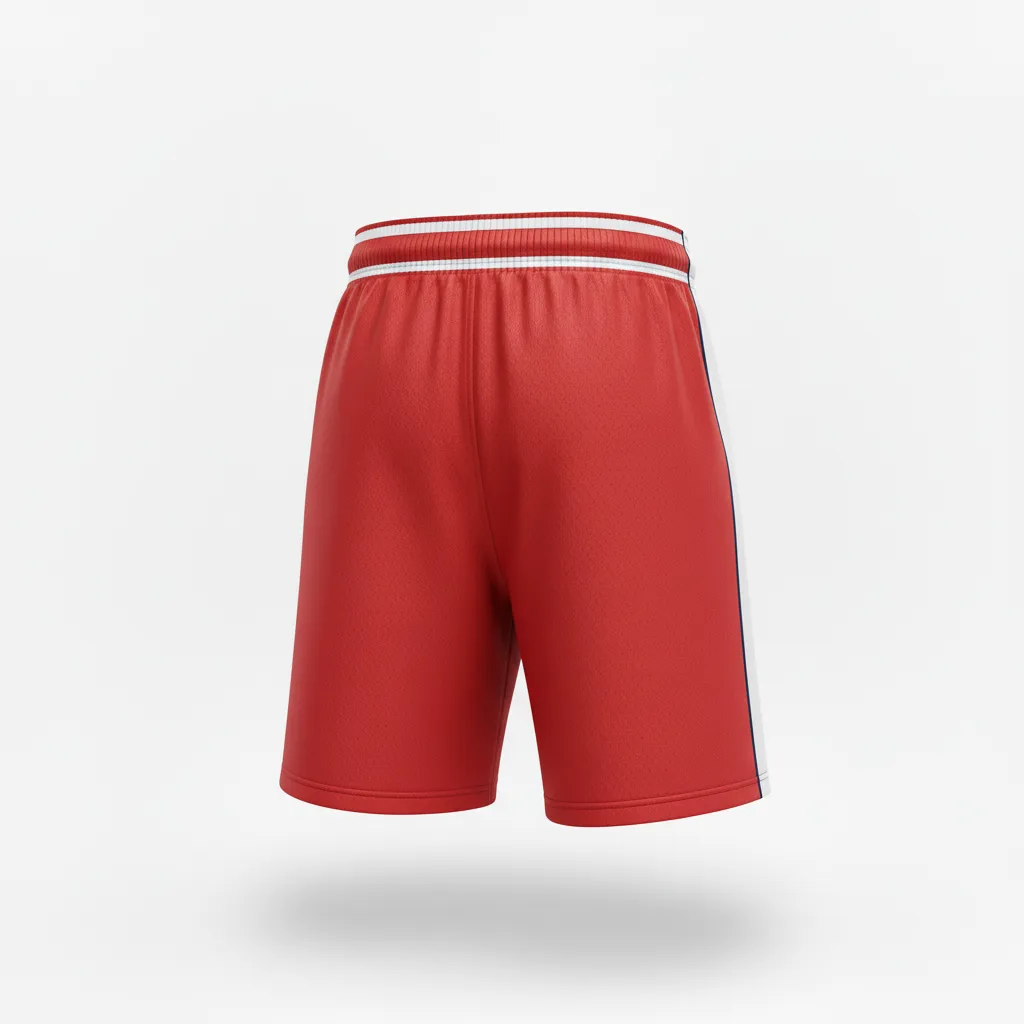 Custom Rugby Training Shorts - Red, White, Navy - Custom Rugby Training Shorts Athletic - Back View - HAMCO Sports Inc.