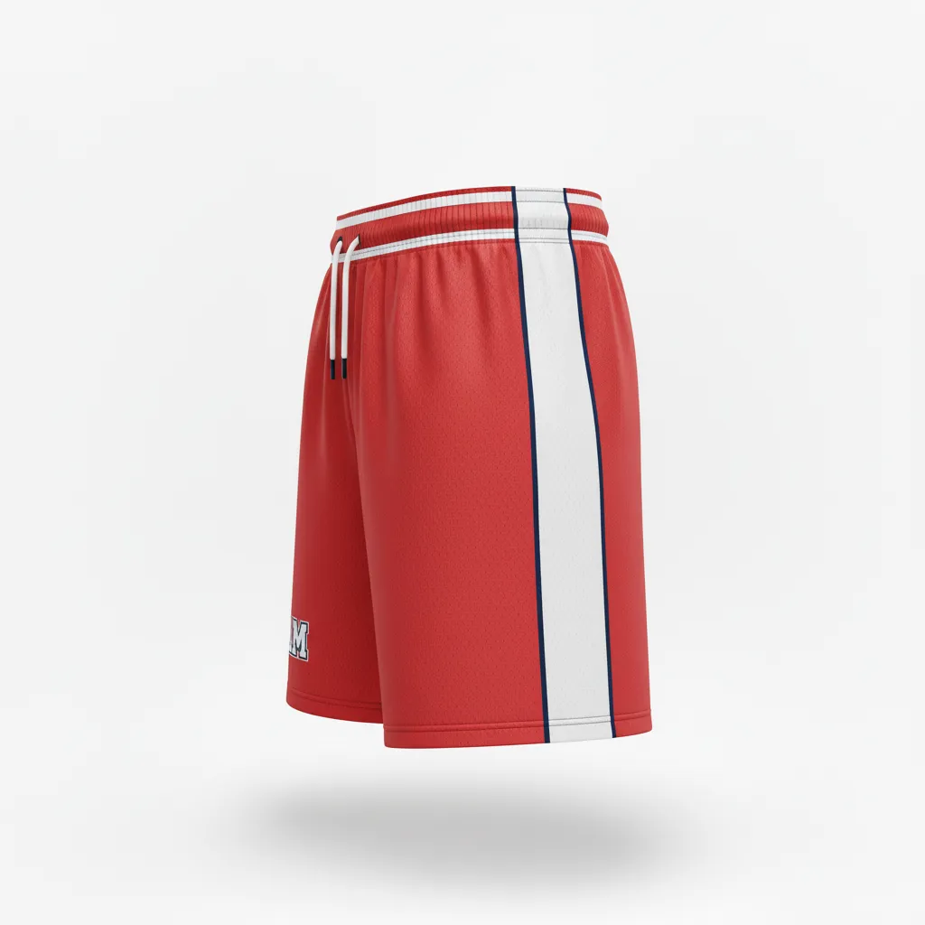 Custom Rugby Training Shorts - Red, White, Navy - Custom Rugby Training Shorts Athletic - Side View - HAMCO Sports Inc.