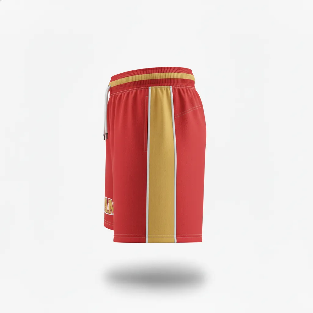 Custom Rugby Training Shorts - Burgundy, Gold, White - Custom Rugby Training Shorts Vegas - Side View - HAMCO Sports Inc.