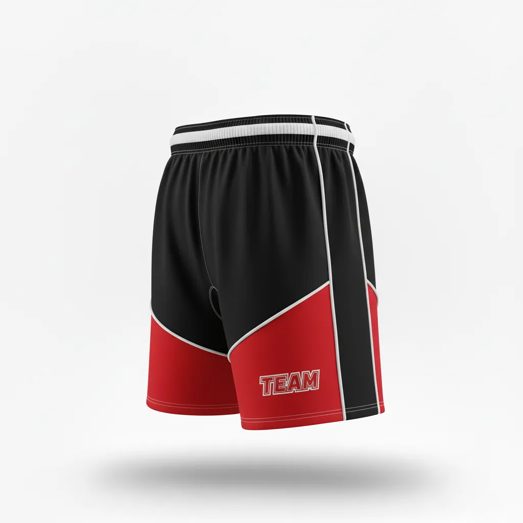 Custom Rugby Two Tone Shorts - Red, White - Custom Rugby Two Tone Shorts All Blacks Athletic - Side View - HAMCO Sports Inc.