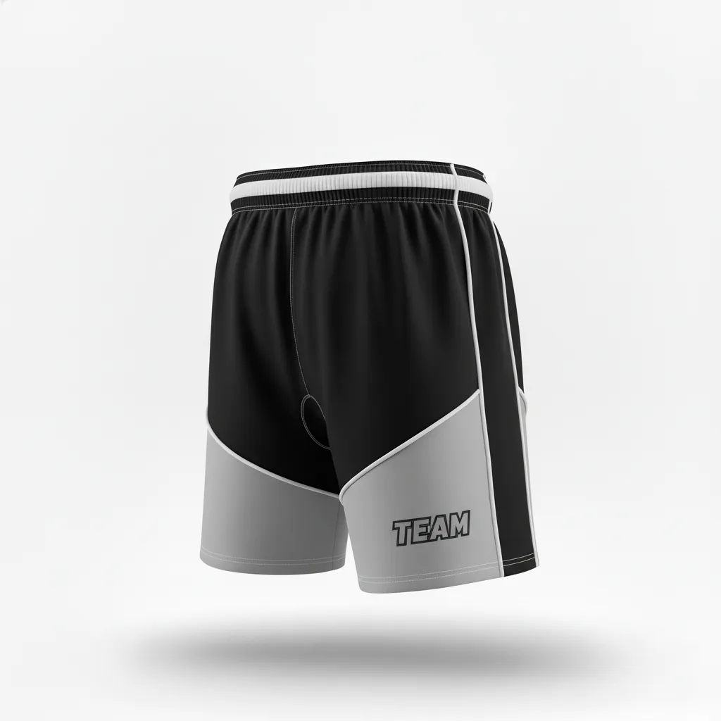 Custom Rugby Two Tone Shorts - Silver, White - Custom Rugby Two Tone Shorts All Blacks - Front View - HAMCO Sports Inc.