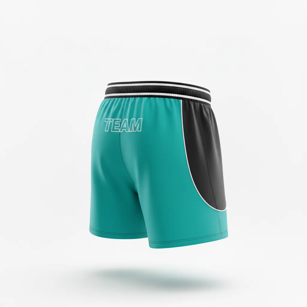 Custom Rugby Two Tone Shorts - White - Custom Rugby Two Tone Shorts All Blacks Teal - Back View - HAMCO Sports Inc.