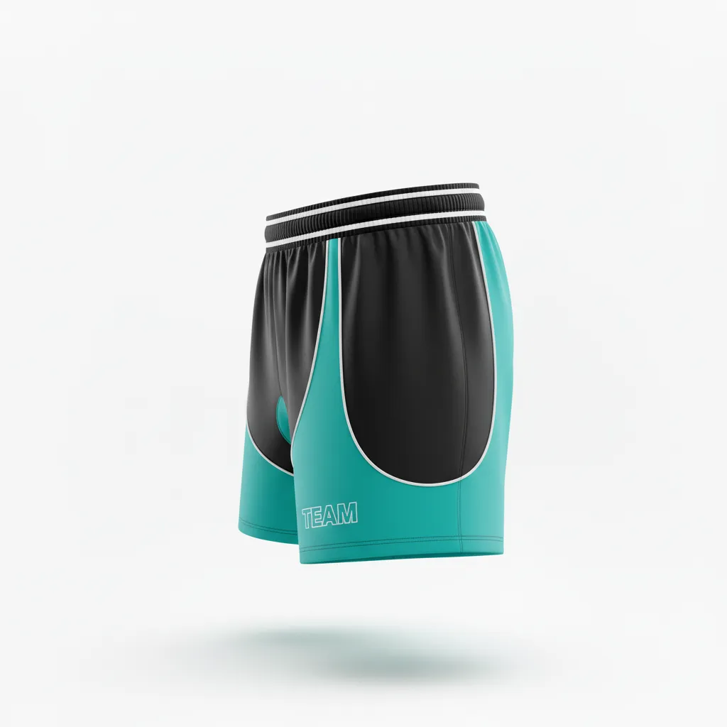 Custom Rugby Two Tone Shorts - White - Custom Rugby Two Tone Shorts All Blacks Teal - Side View - HAMCO Sports Inc.