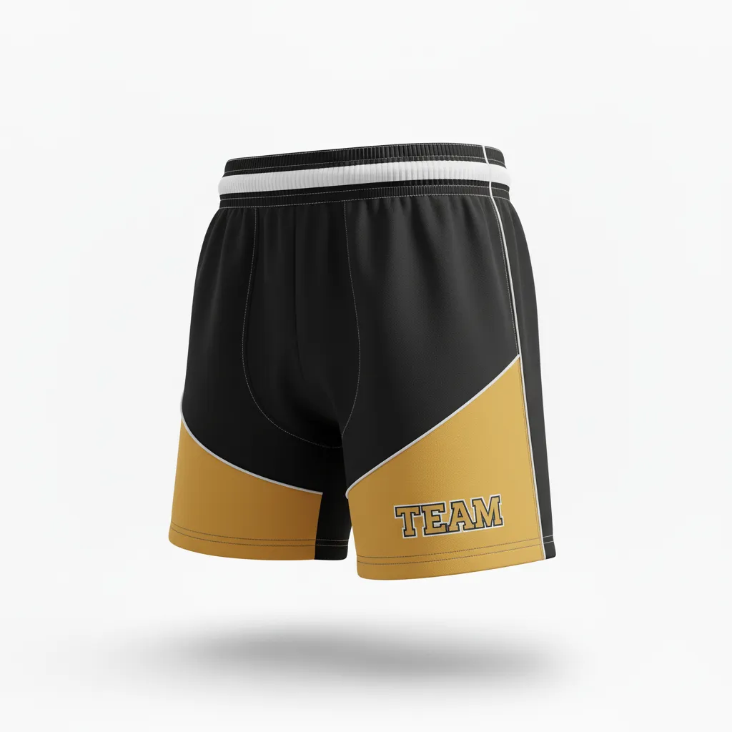 Custom Rugby Two Tone Shorts - Gold, White - Custom Rugby Two Tone Shorts All Blacks Vegas - Front View - HAMCO Sports Inc.