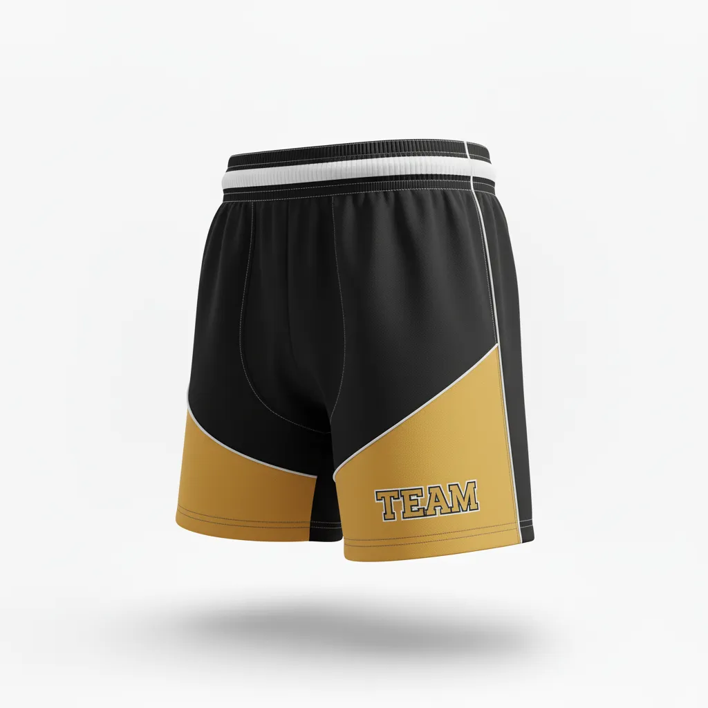 Custom Rugby Two Tone Shorts - Gold, White - Custom Rugby Two Tone Shorts All Blacks Vegas - Side View - HAMCO Sports Inc.