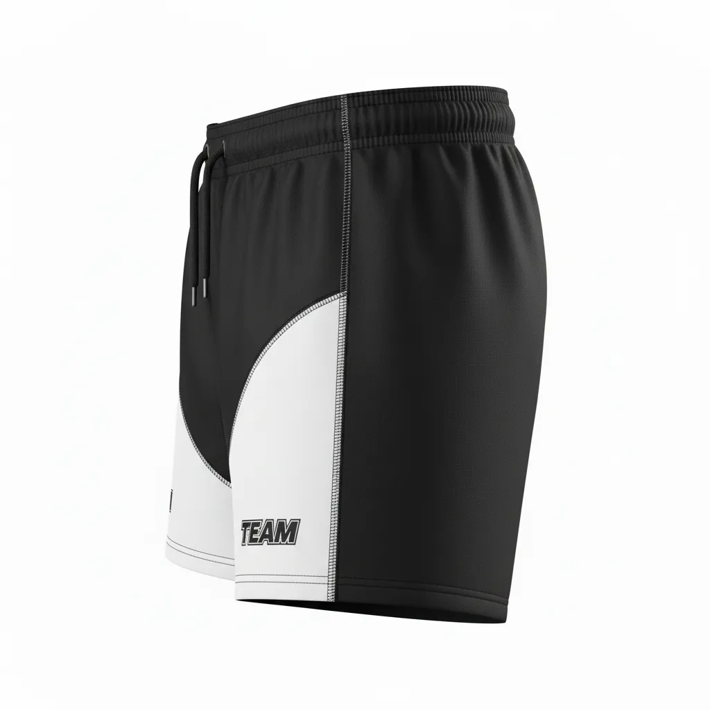 Custom Rugby Two Tone Shorts - White, Silver - Custom Rugby Two Tone Shorts All Blacks - Side View - HAMCO Sports Inc.