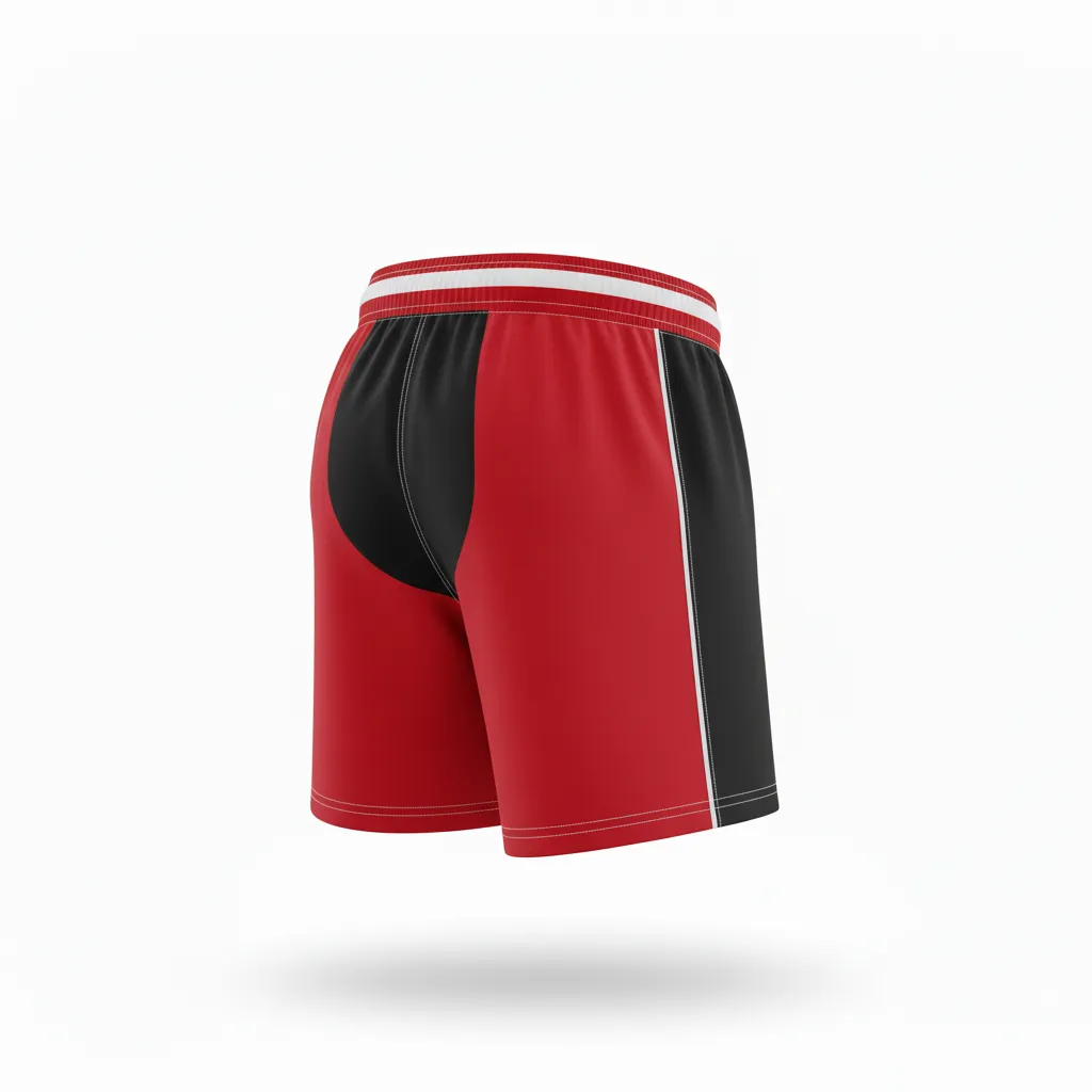 Custom Rugby Two Tone Shorts - Red, White - Custom Rugby Two Tone Shorts Athletic All Blacks - Back View - HAMCO Sports Inc.