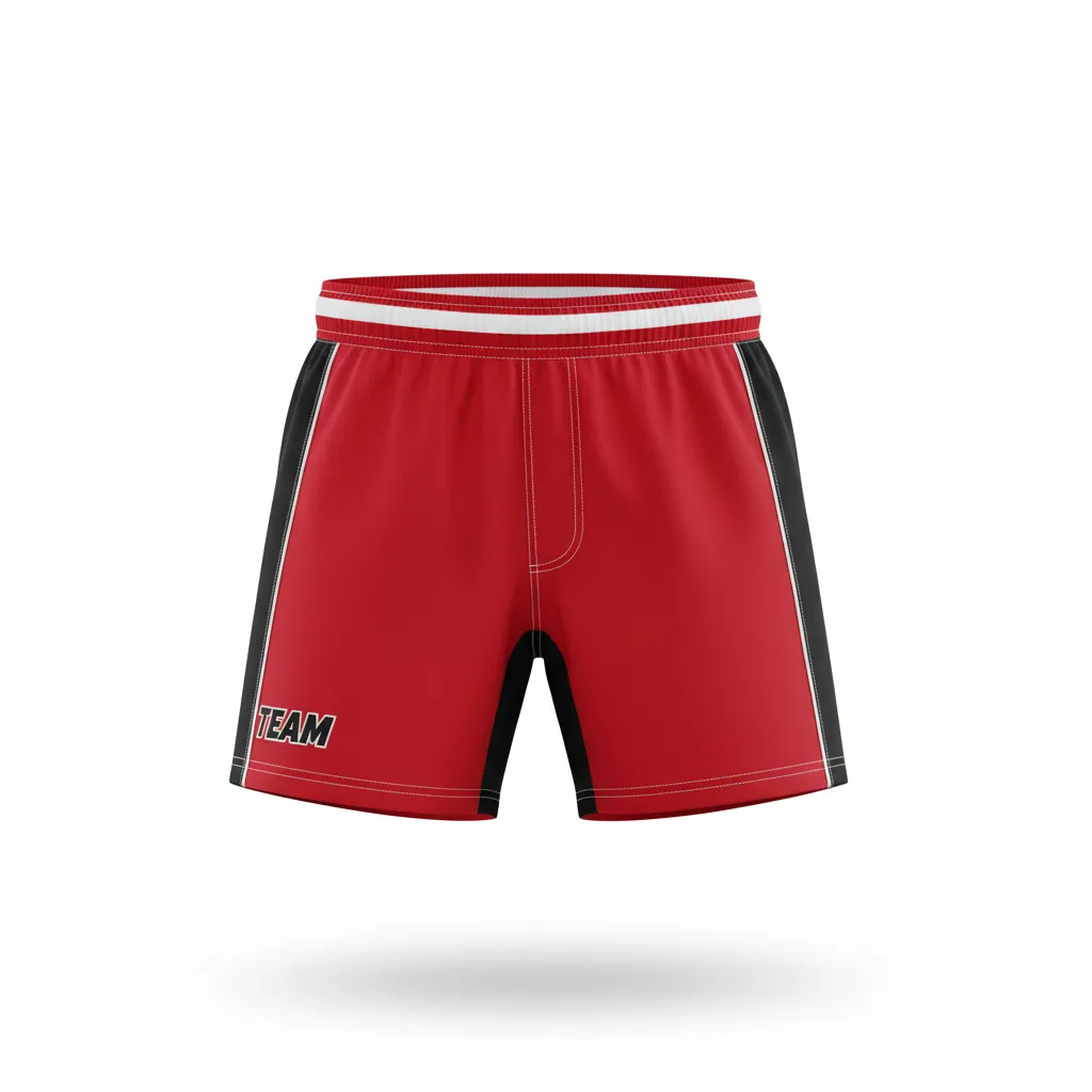 Custom Rugby Two Tone Shorts - Red, White - Custom Rugby Two Tone Shorts Athletic All Blacks - Front View - HAMCO Sports Inc.