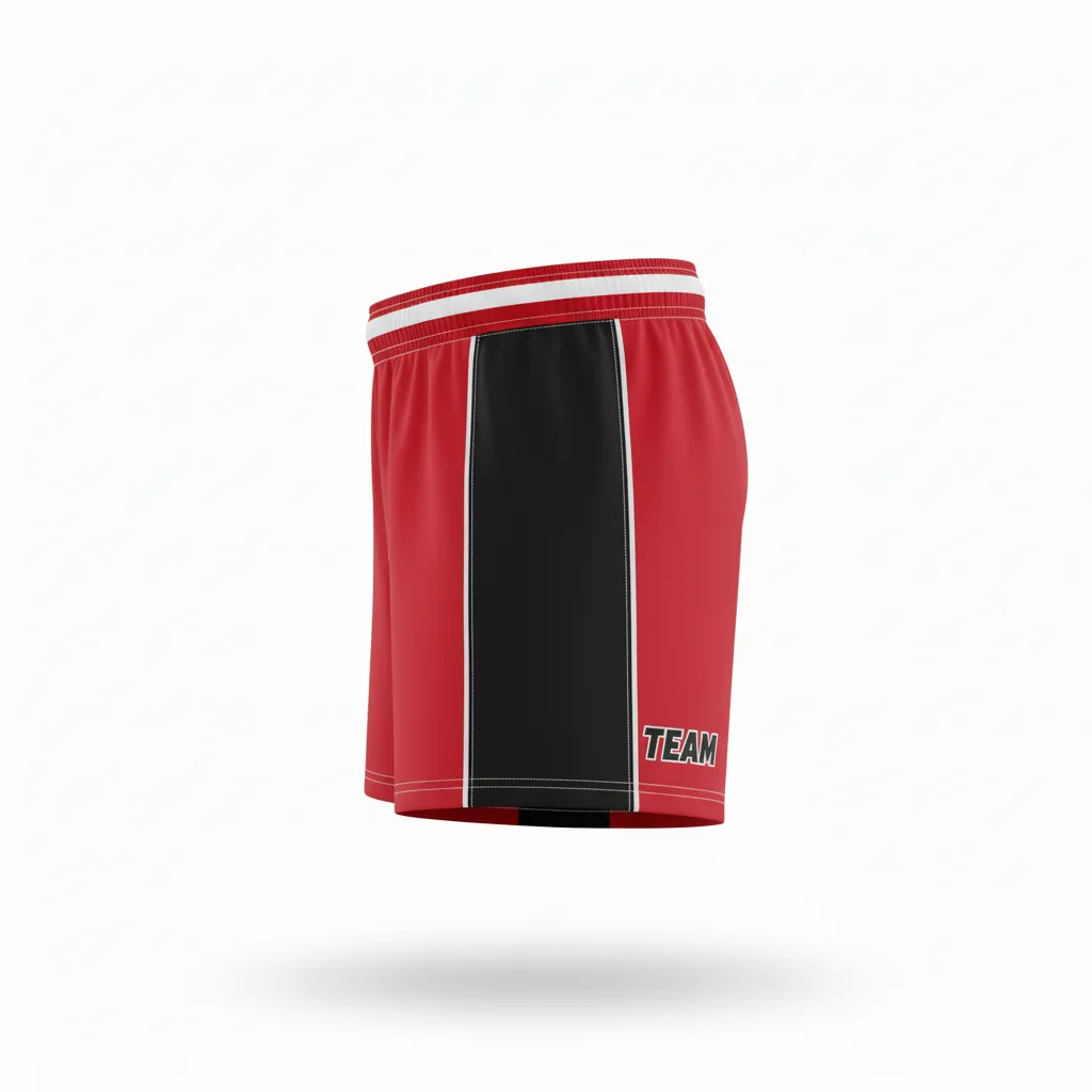 Custom Rugby Two Tone Shorts - Red, White - Custom Rugby Two Tone Shorts Athletic All Blacks - Side View - HAMCO Sports Inc.