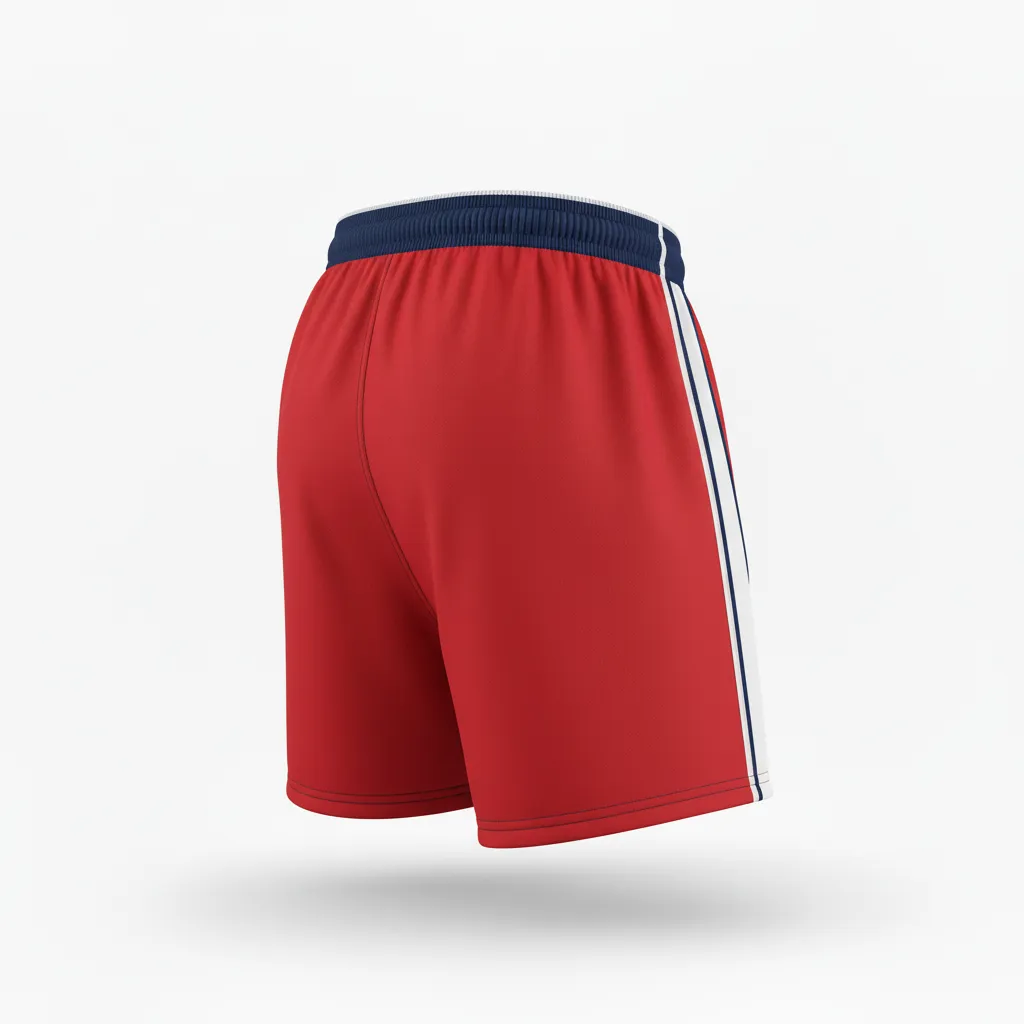 Custom Rugby Two Tone Shorts - Red, White, Navy - Custom Rugby Two Tone Shorts Athletic - Back View - HAMCO Sports Inc.