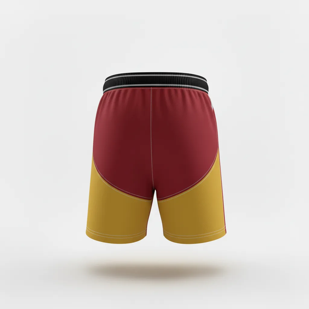 Custom Rugby Two Tone Shorts - Burgundy, Gold, White - Custom Rugby Two Tone Shorts Vegas - Back View - HAMCO Sports Inc.