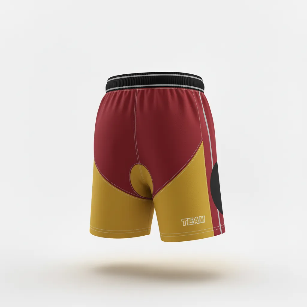 Custom Rugby Two Tone Shorts - Burgundy, Gold, White - Custom Rugby Two Tone Shorts Vegas - Front View - HAMCO Sports Inc.