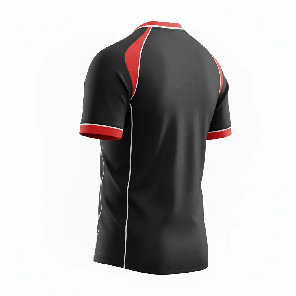 Custom Rugby V Neck Rugby Jersey - Red, White - Custom Rugby V Neck Rugby Jersey All Blacks Athletic - Back View - HAMCO Sports Inc.