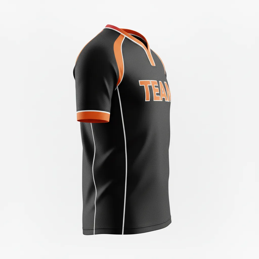 Custom Rugby V Neck Rugby Jersey - Orange, White - Custom Rugby V Neck Rugby Jersey All Blacks - Side View - HAMCO Sports Inc.