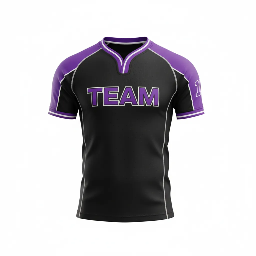 Custom Rugby V Neck Rugby Jersey - Purple, White - Custom Rugby V Neck Rugby Jersey All Blacks - Front View - HAMCO Sports Inc.