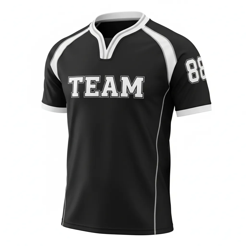Custom Rugby V Neck Rugby Jersey - White, Silver - Custom Rugby V Neck Rugby Jersey All Blacks - Front View - HAMCO Sports Inc.