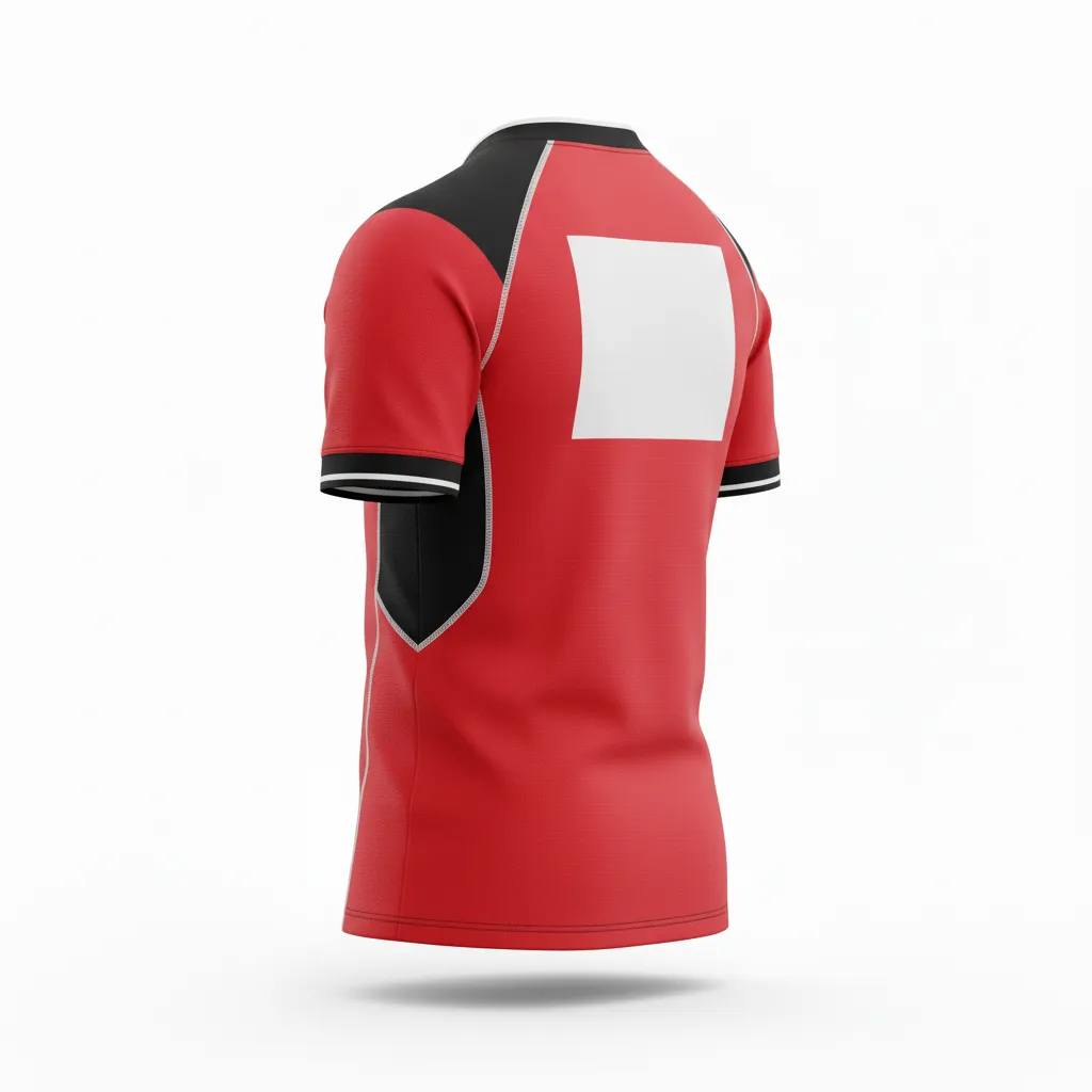 Custom Rugby V Neck Rugby Jersey - Red, White - Custom Rugby V Neck Rugby Jersey Athletic All Blacks - Back View - HAMCO Sports Inc.