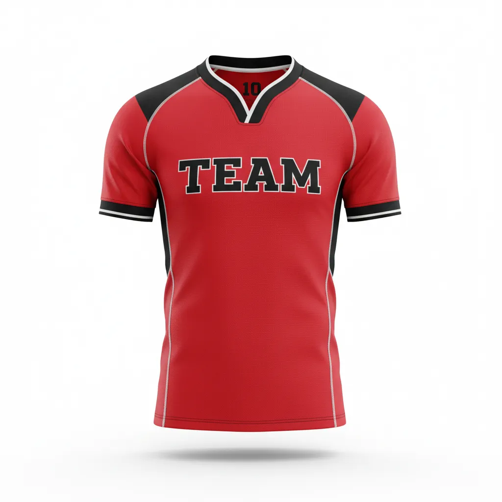 Custom Rugby V Neck Rugby Jersey - Red, White - Custom Rugby V Neck Rugby Jersey Athletic All Blacks - Front View - HAMCO Sports Inc.