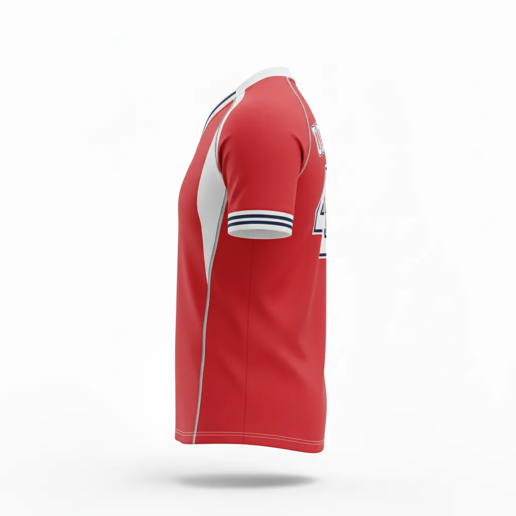 Custom Rugby V Neck Rugby Jersey - Red, White, Navy - Custom Rugby V Neck Rugby Jersey Athletic - Back View - HAMCO Sports Inc.