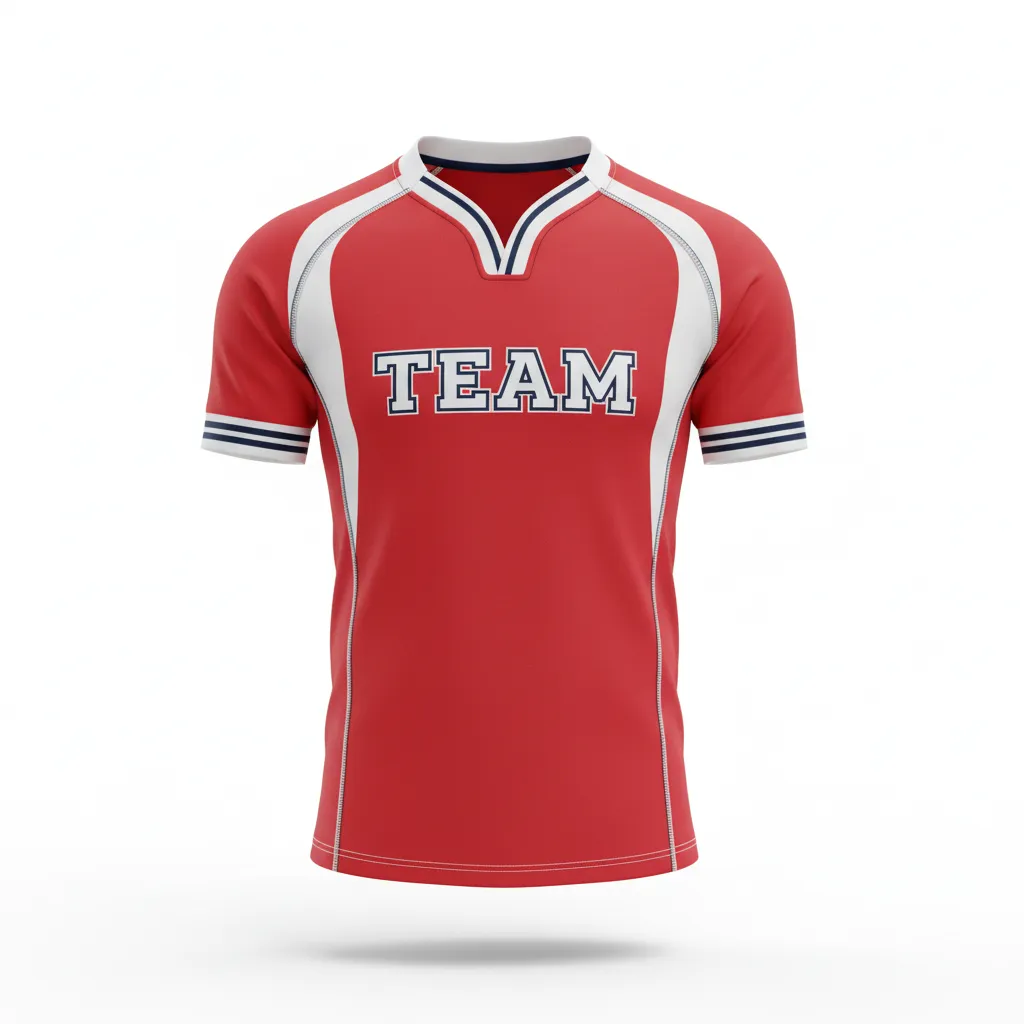 Custom Rugby V Neck Rugby Jersey - Red, White, Navy - Custom Rugby V Neck Rugby Jersey Athletic - Front View - HAMCO Sports Inc.