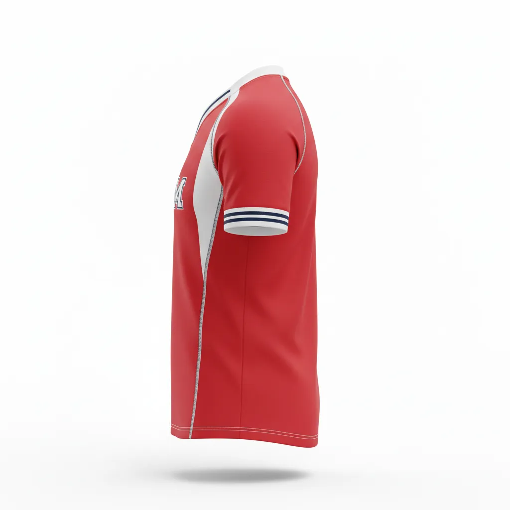 Custom Rugby V Neck Rugby Jersey - Red, White, Navy - Custom Rugby V Neck Rugby Jersey Athletic - Side View - HAMCO Sports Inc.