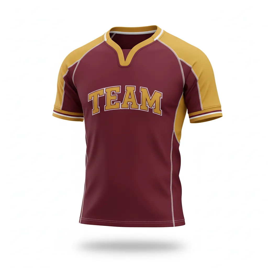 Custom Rugby V Neck Rugby Jersey - Burgundy, Gold, White - Custom Rugby V Neck Rugby Jersey Vegas - Front View - HAMCO Sports Inc.