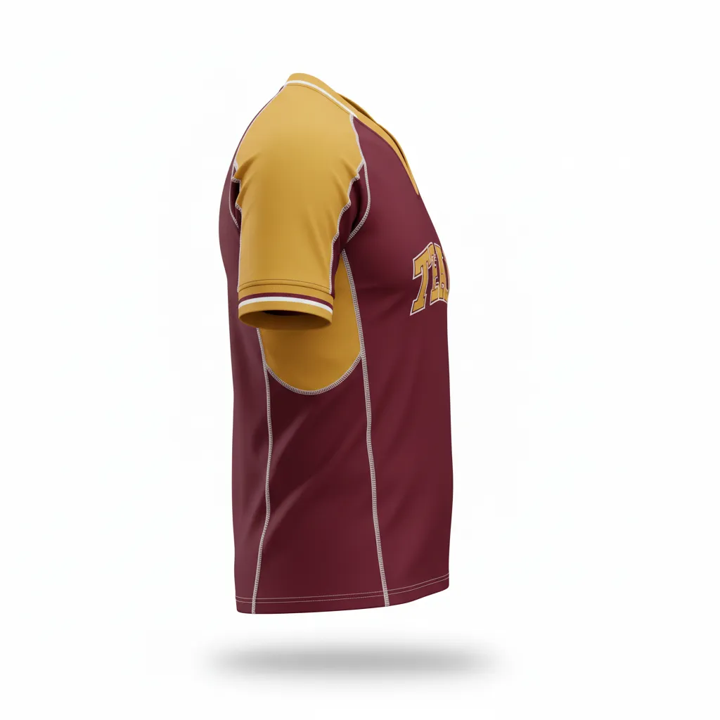 Custom Rugby V Neck Rugby Jersey - Burgundy, Gold, White - Custom Rugby V Neck Rugby Jersey Vegas - Side View - HAMCO Sports Inc.