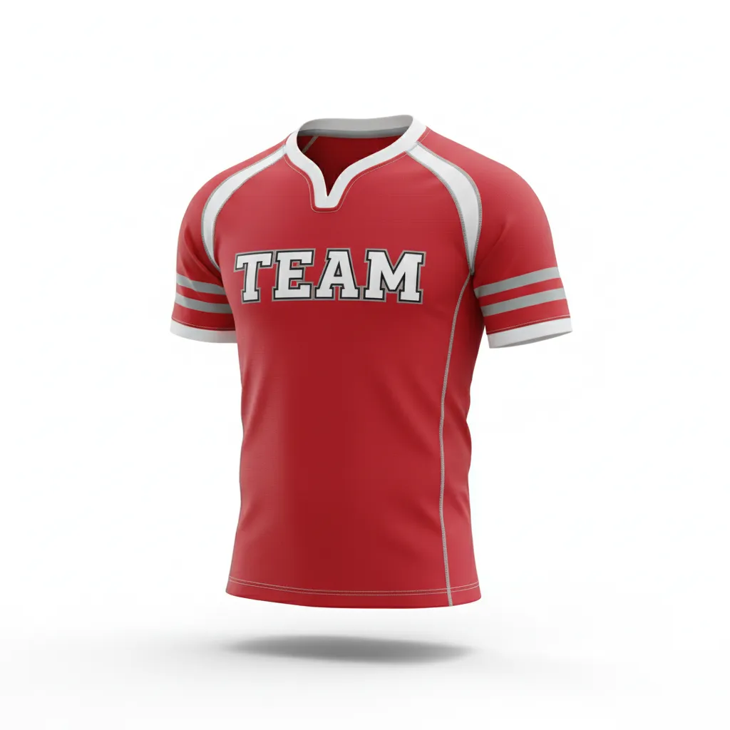 Custom Rugby V Neck Rugby Jersey - White, Silver - Custom Rugby V Neck Rugby Jersey Cardinal - Front View - HAMCO Sports Inc.