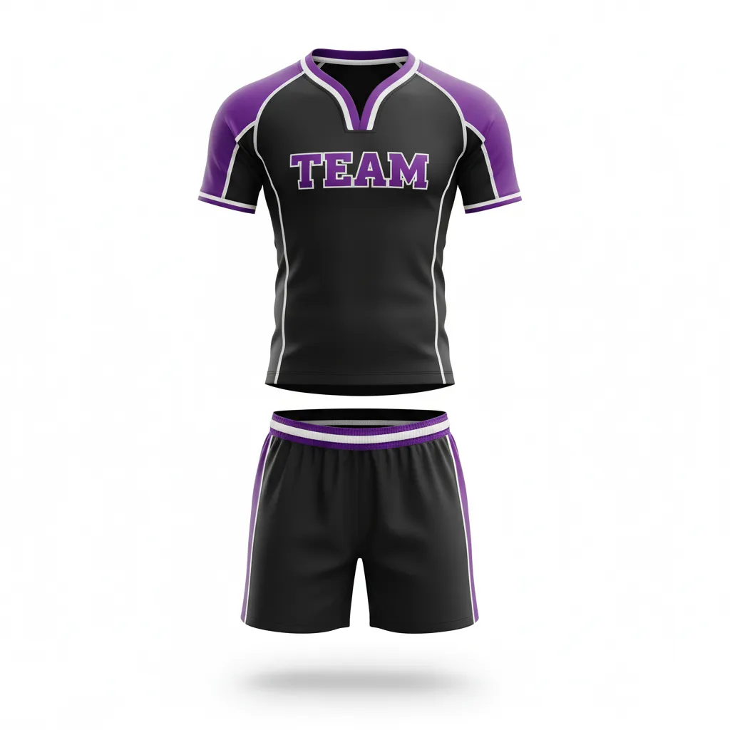Custom Rugby V Neck Rugby Uniforms - Purple, White - Custom Rugby V Neck Rugby Uniforms All Blacks - Front View - HAMCO Sports Inc.