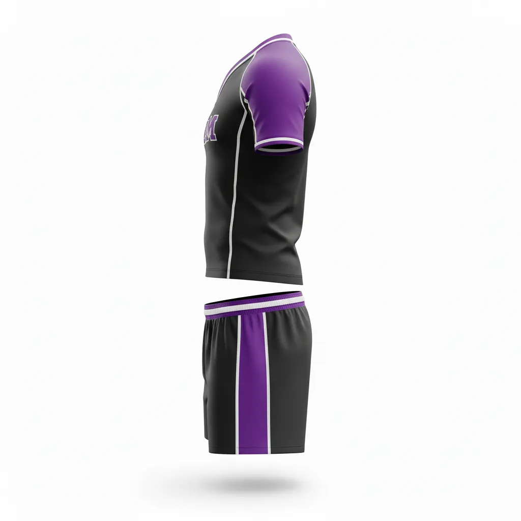 Custom Rugby V Neck Rugby Uniforms - Purple, White - Custom Rugby V Neck Rugby Uniforms All Blacks - Side View - HAMCO Sports Inc.