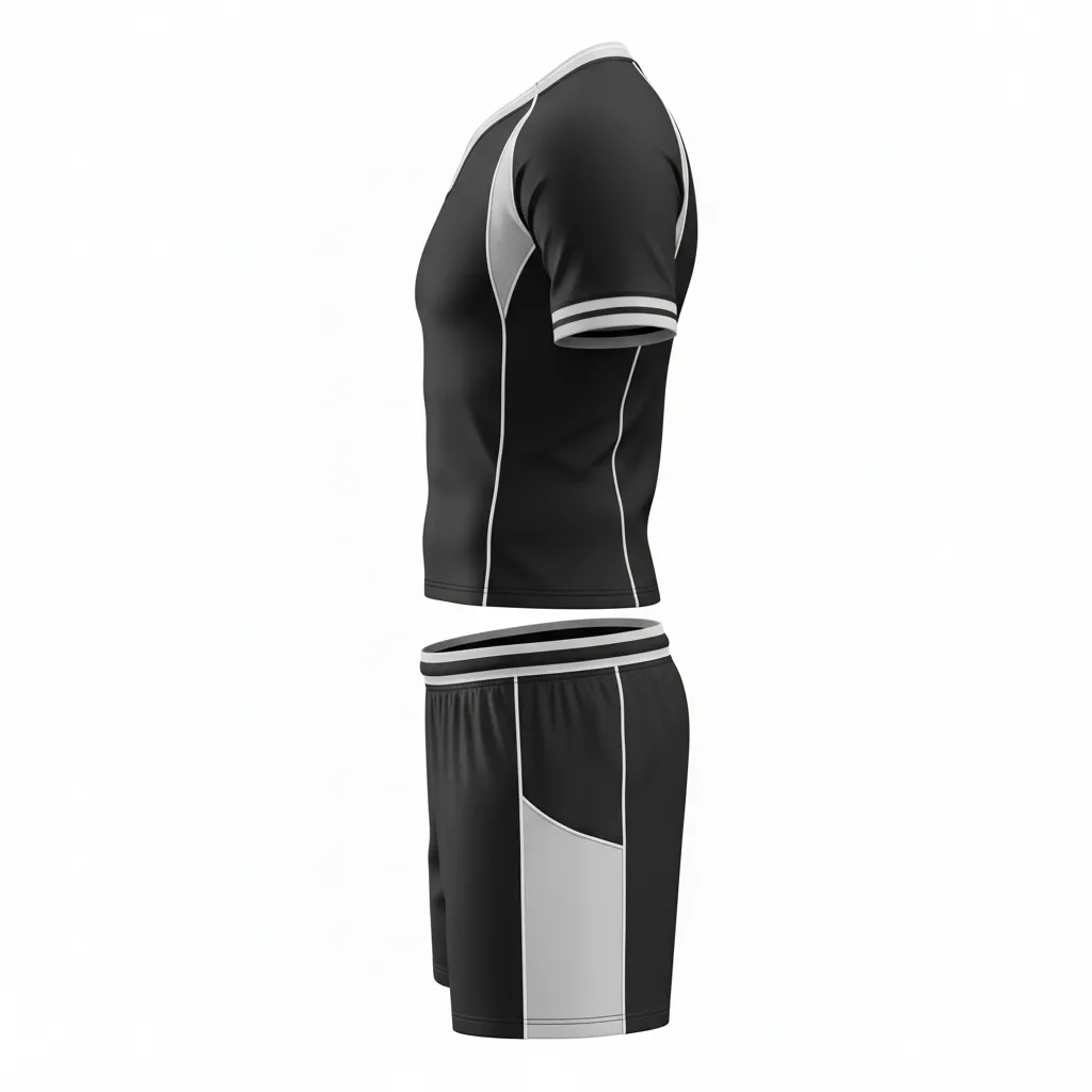 Custom Rugby V Neck Rugby Uniforms - Silver, White - Custom Rugby V Neck Rugby Uniforms All Blacks - Side View - HAMCO Sports Inc.
