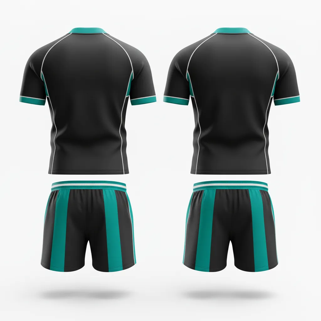 Custom Rugby V Neck Rugby Uniforms - White - Custom Rugby V Neck Rugby Uniforms All Blacks Teal - Back View - HAMCO Sports Inc.