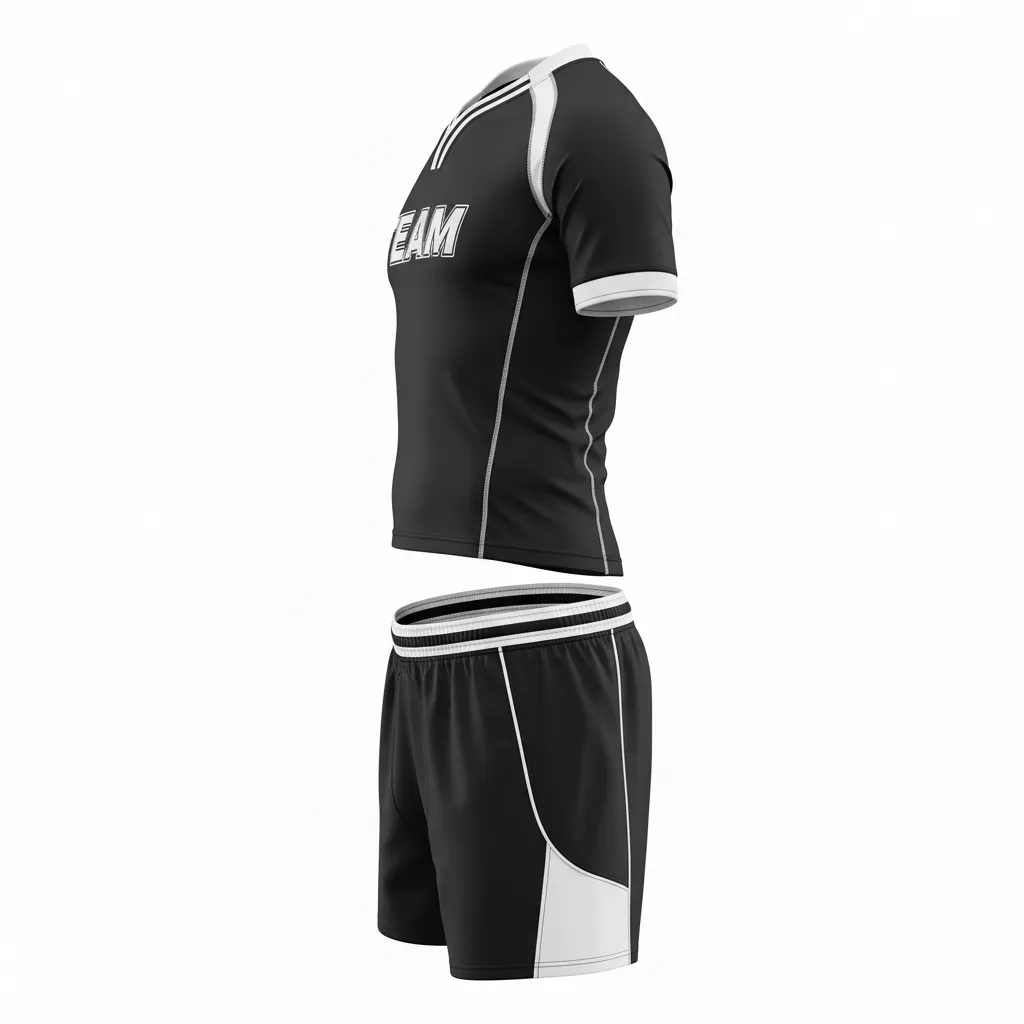 Custom Rugby V Neck Rugby Uniforms - White, Silver - Custom Rugby V Neck Rugby Uniforms All Blacks - Side View - HAMCO Sports Inc.