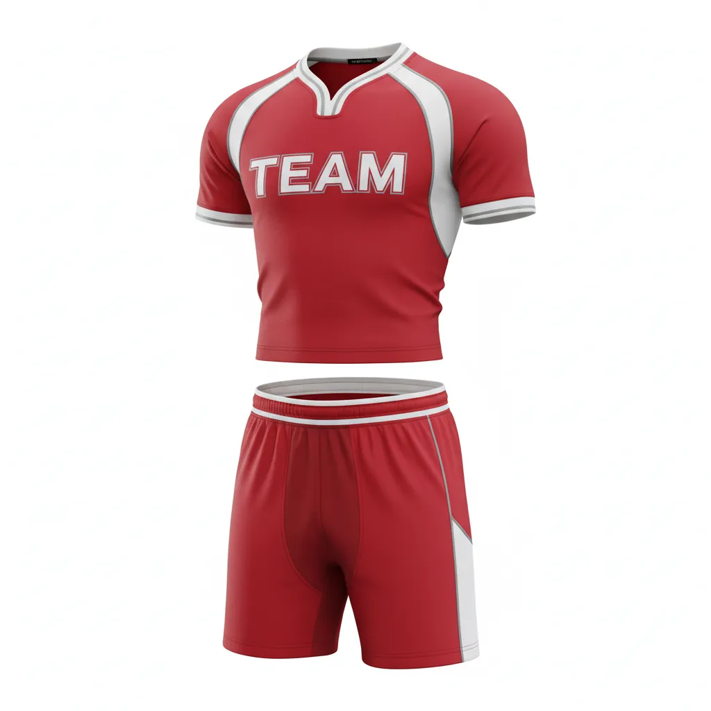 Custom Rugby V Neck Rugby Uniforms - White, Silver - Custom Rugby V Neck Rugby Uniforms Cardinal - Front View - HAMCO Sports Inc.