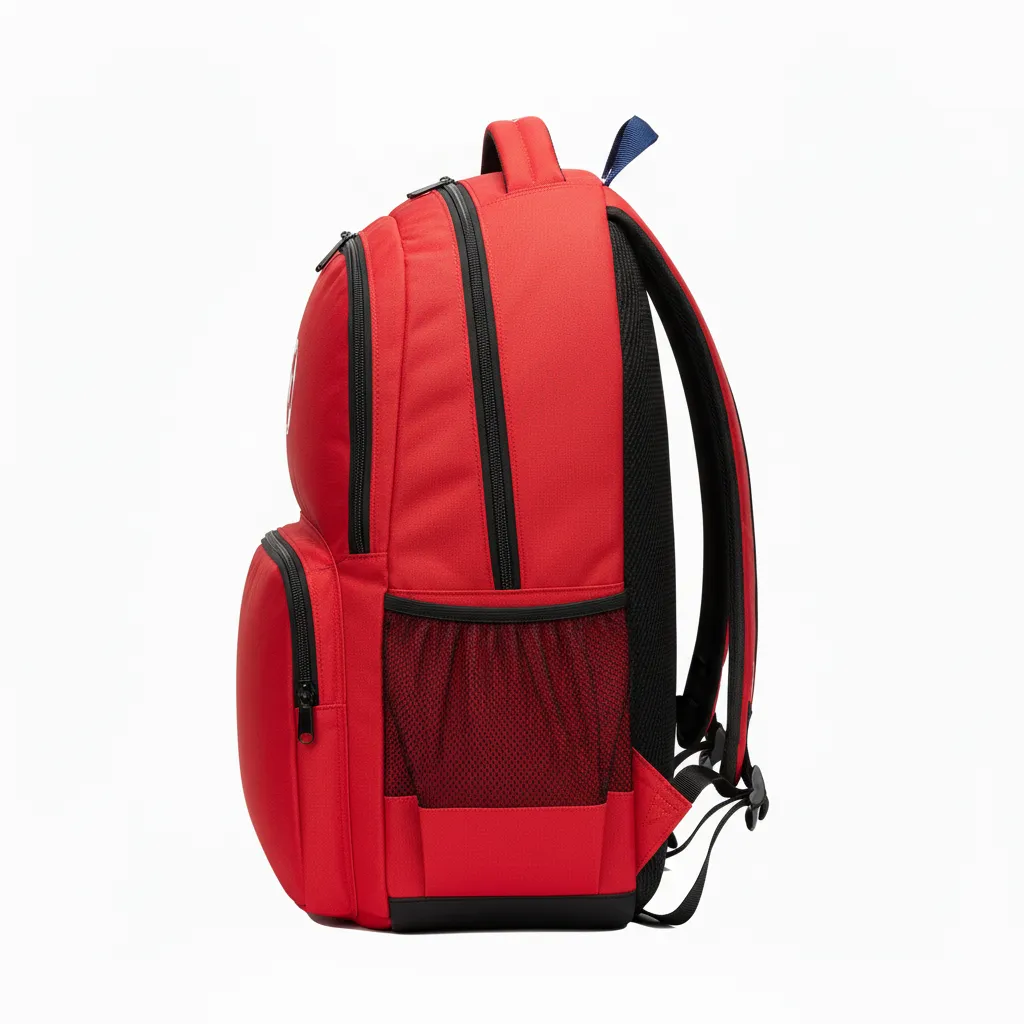 Custom Soccer Backpack - Red, Black - Backpack Athletic - Side View - HAMCO Sports Inc.